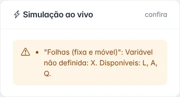 Erro de fórmula apontado na hora (variável X não existe)
